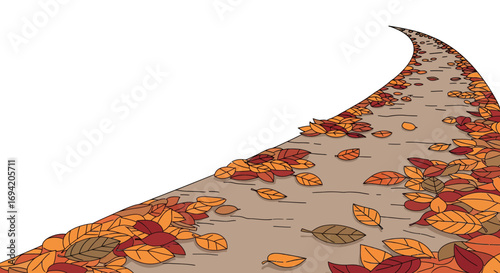 Autumn path illustration with fallen leaves a scenic route through colorful foliage for seasonal design projects