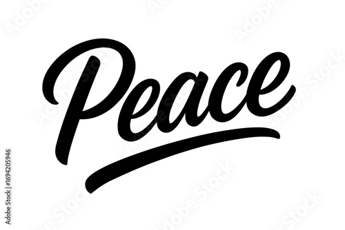 Peace modern hand lettering smooth curves balanced composition clear readable letters consistent style none diagonal decorative composition clean white background vector look high contrast.