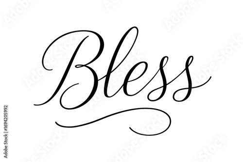 Bless thin line calligraphy smooth curves balanced composition clear readable letters consistent style none none clean white background vector look high contrast no extra objects no.