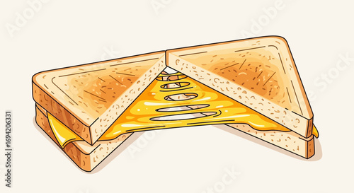 Delicious grilled cheese sandwich illustration with melted cheese in a triangular shape, a perfect comfort food