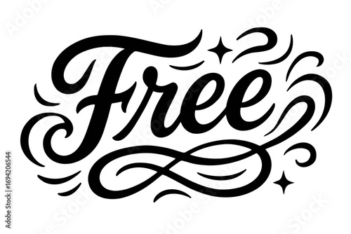 Free modern hand lettering smooth curves balanced composition clear readable letters consistent style surrounded by abstract waves swirls and star shapes horizontal balanced layout clean.