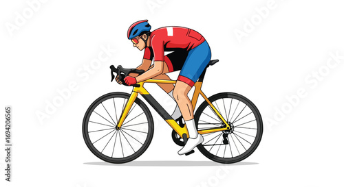 Athlete propelling a road bicycle with focused determination in a dynamic athletic scene illustration portrayed with energy and vibrancy