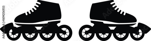 Roller skate silhouette vector illustration, inline skating shoes with wheels, sports activity, recreation, fitness, exercise, lifestyle, outdoor fun, training design