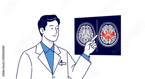 Doctor explaining brain scan results showing abnormalities and potential neurological issues in a medical consultation setting