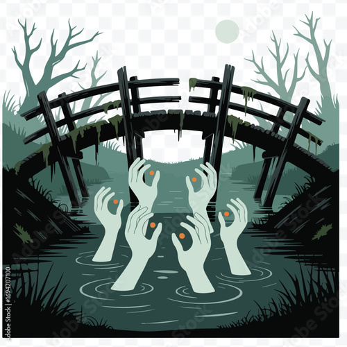 Undead Hands Rising in a Spooky Swamp