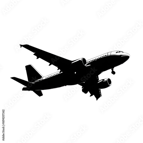 Side view outline of an airplane in flight on a black background