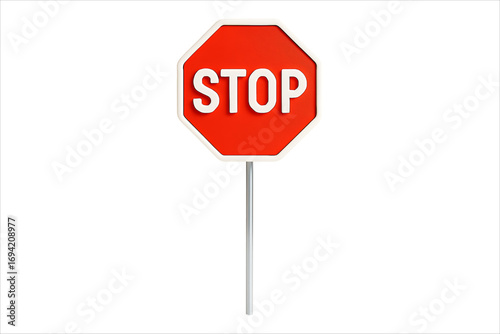 stop sign isolated,
Realistic 3D Red Stop Sign with Pole – Minimalist Icon