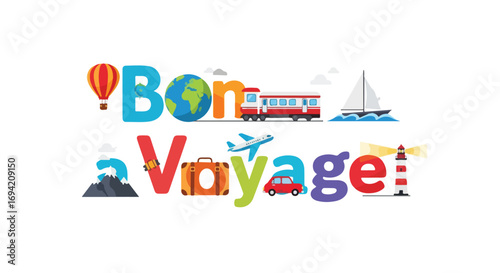 Vibrant illustration of travel with transportation modes and global destinations, ideal for adventure themed design projects