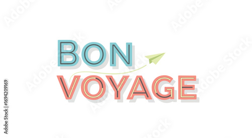 Whimsical Bon Voyage Illustration with Paper Airplane Trail Design, Perfect for Travel and Adventure Projects