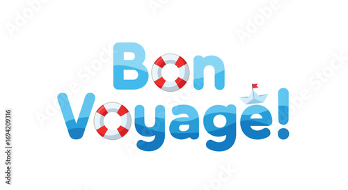 Animated Bon Voyage greeting with nautical elements and playful design for travel themed designs