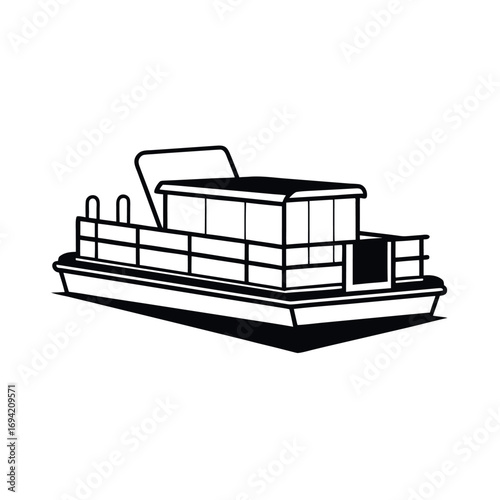 Pontoon Boat Outline On White Background Vector