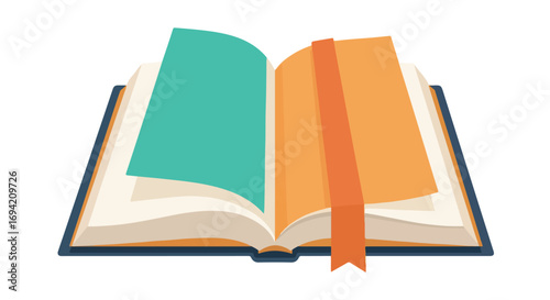 Open book illustration with colorful pages and bookmark creating a whimsical learning atmosphere illustration for educational design projects