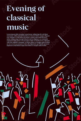 Modern Abstract Poster for a Classical Music Concert. Vector Flyer Template with Conductor and Crowd Illustration.