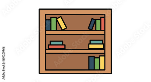 Cartoon bookshelf illustration with colorful books, suitable for children's education related resources and decorative digital design elements for