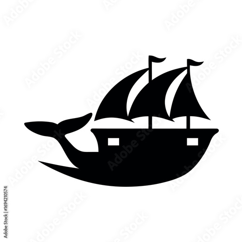 Whaling Ship Black Silhouette Vector Icon