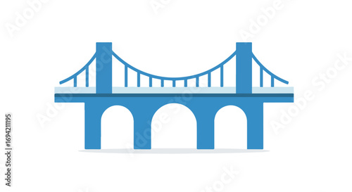 Stylized blue bridge illustration with arched supports and suspension cables graphic vector image