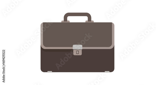 Stylized briefcase illustration with symmetrical design and neutral color scheme symbolizing professionalism and business acumen