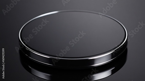 Sleek reflective obsidian disk with chrome accents showcasing minimalist elegance and sophistication