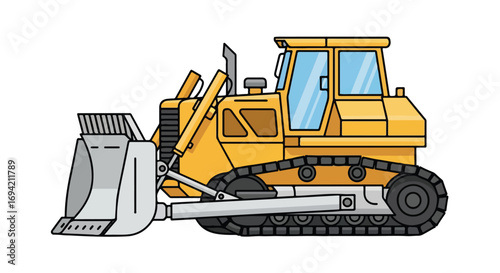 Vibrant Yellow Bulldozer Illustration with Clean Lines on White Backdrop ideal for children's design and educational material