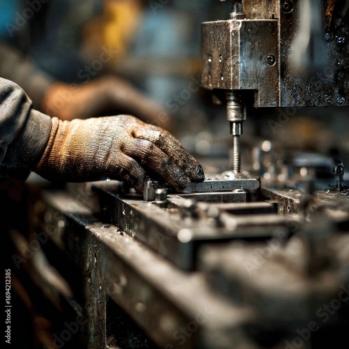 Skilled Worker Using Equipment in Industrial Workshop Environment