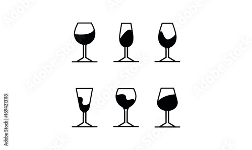 Wine Glass Vector Icons Set