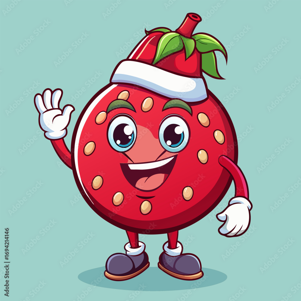 Fototapeta premium Funny smiling happy pomegranate fruit wearing Christmas style