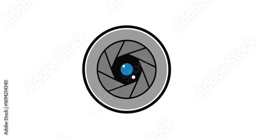 Camera lens aperture icon, photo focal point illustration, vector shutter diaphragm design for photographic concept and visual technology depiction