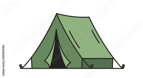 Stylized camping tent illustration with simple linework and a muted color palette, perfect for outdoor adventure graphics, travel guides and vector