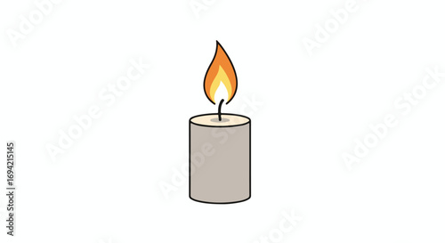 Illustration of a minimalistic burning candle emitting warm light against a plain background visual elegance