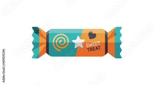 Colorful candy wrap with playful design elements evokes a sense of joy and sugary pleasure, bringing back warm childhood memories
