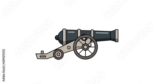 Cartoon illustration of a vintage cannon with a simplistic and playful art style design displayed on a clean background