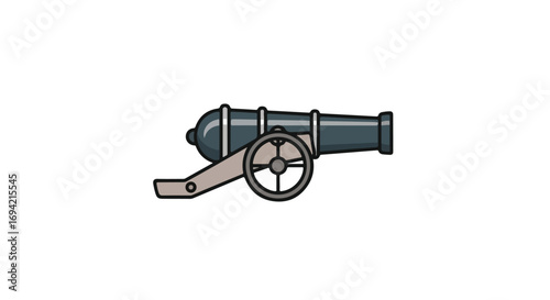Stylized Illustration of a Classic Cannon Isolated on a White Background Representing Historical Artillery