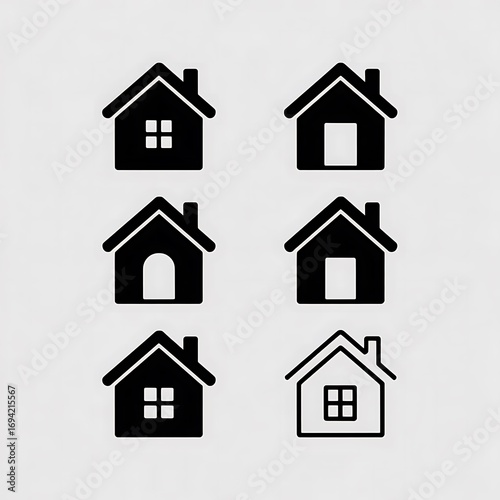 Six Simple Black House Icons: Minimalist Home Design