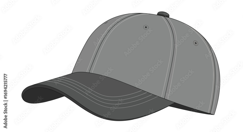Fototapeta premium A minimalistic gray baseball cap illustration showcasing simple lines and subtle color variations for everyday attire versatility