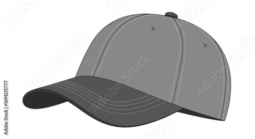 A minimalistic gray baseball cap illustration showcasing simple lines and subtle color variations for everyday attire versatility