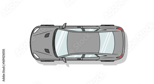Overhead stylized illustration depicting a modern gray car design showcasing aerodynamic lines and sleek features intended for design or presentations