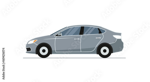 Illustration of a contemporary grey sedan, showcased in a clean and minimalist side view against a neutral backdrop ideal for automotive design