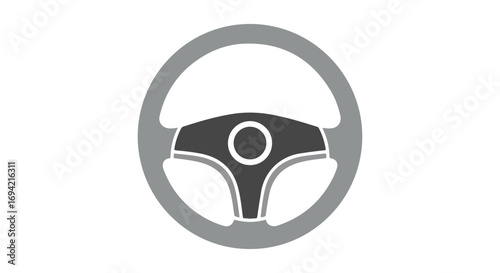 Stylized driving wheel icon vector illustration on white background in gray tones automotive direction and transport safety concept