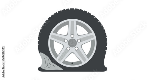 Depiction of flat automobile tire emphasizing inconvenience, safety and repair service needs when problems occur