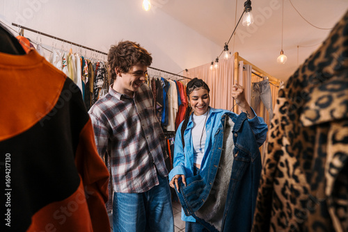Enjoying a Stylish and Fashionable Shopping Experience at a Trendy Thrift Store