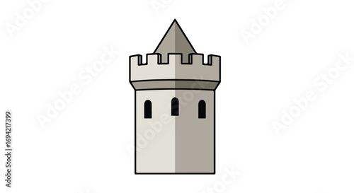 Isolated cartoon castle tower for children's books, architectural drawings, or educational resources featuring historic fortresses or fairytale
