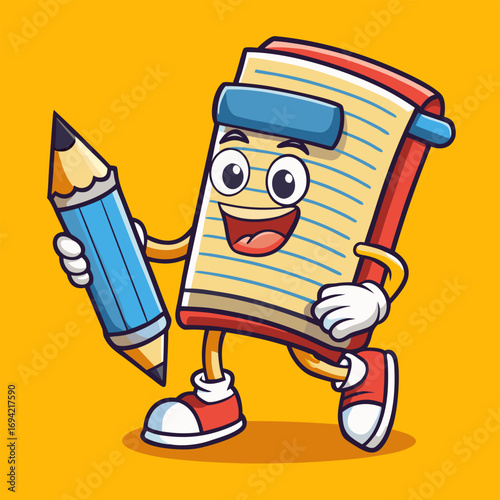 Cartoon paper and pencil appear as note paper icon