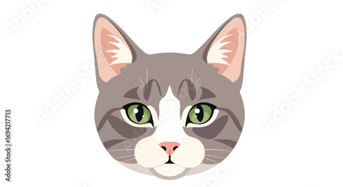 Stylized depiction of a feline head with a playful expression and minimalist design elements in a vector format