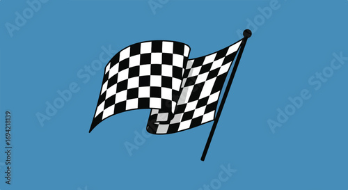 Symbolic checkered flag conveying victory, speed, and motorsport success on bright azure background