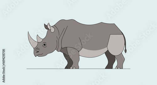 Stylized rhinoceros illustration with geometric shapes and minimalist design suitable for educational or decorative projects showcasing wildlife art
