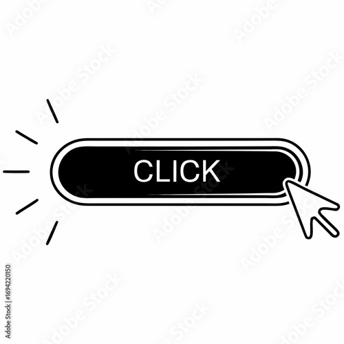 A black click button with a white cursor arrow hovering over it ready to select and activate