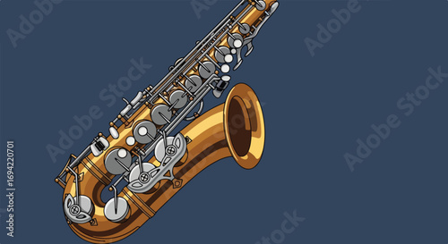 Saxophone illustration captures the essence of music with its elegant design and golden hue against a solid background