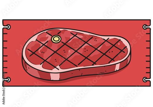 Bold Steak Day sign featuring detailed grilled steak illustration on a vibrant red background Perfect for restaurant promotions or food-related marketing Clean modern design