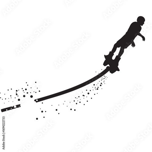 black and white silhouette of a Flyboarding vector on a white background
