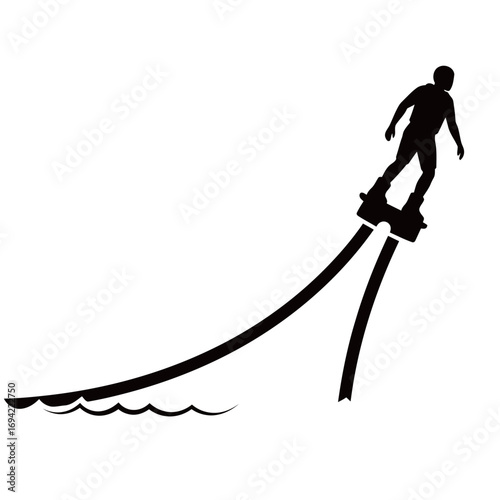 black and white silhouette of a Flyboarding vector on a white background